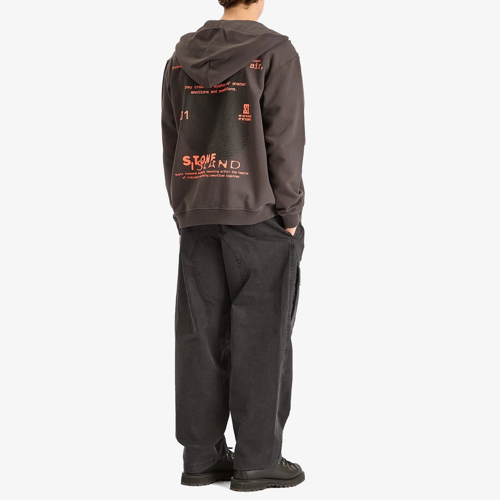 Stone Island Men's Fingerprint Logo Zip Hoodie Charcoal
